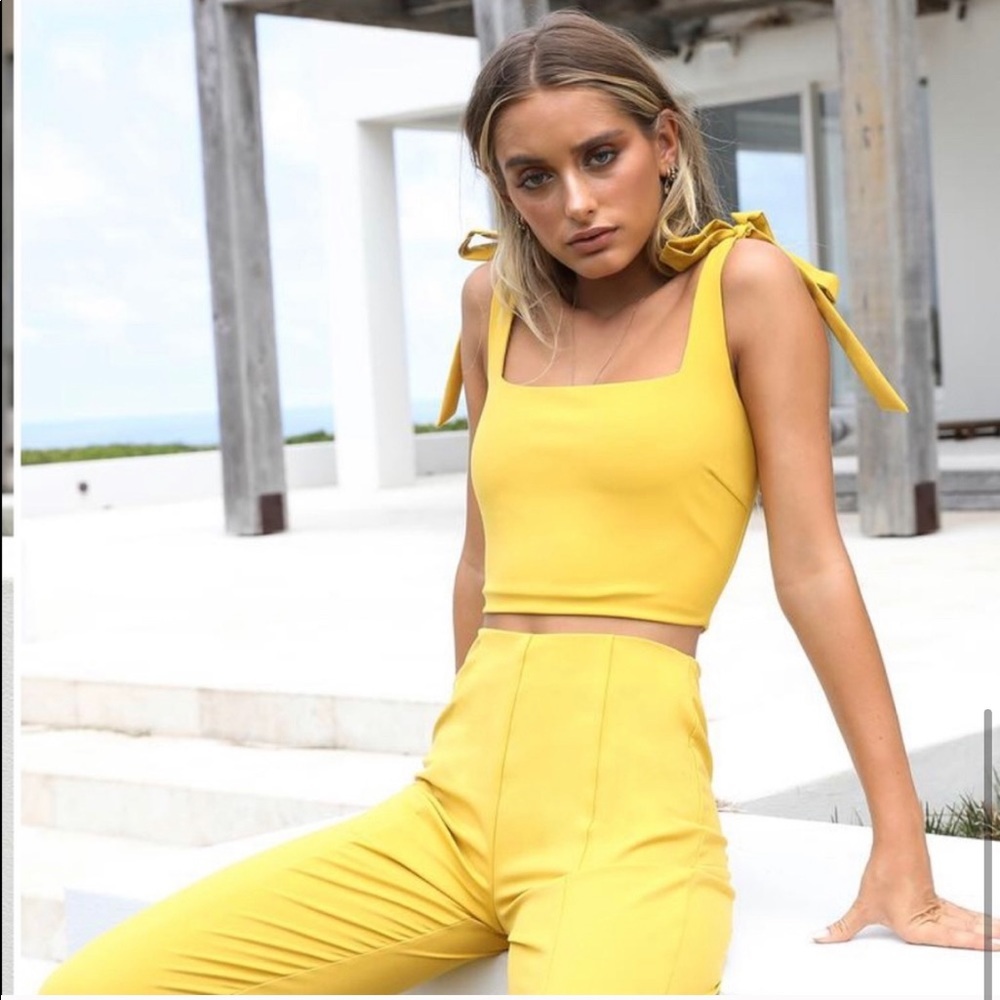 NEW Tiger Mist Kinsley Mustard Pants High Rise - Picture 2 of 9